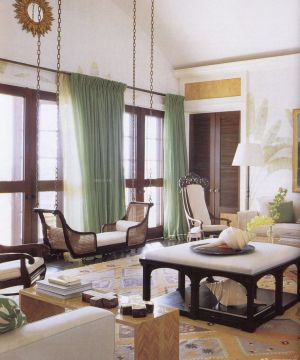 法式客厅清新绿色窗帘装修效果图大全