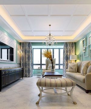 140平房子客厅欧式窗帘搭配装修设计图片大全