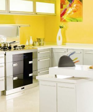 敞开式厨房黄色墙面装修效果图2023款