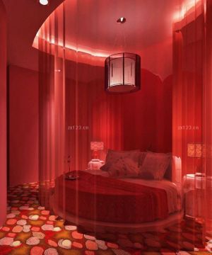 2023最新情侣酒店房间红色墙面装修效果图片