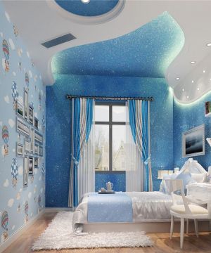 唯美三室两厅蓝色墙面装修效果图大全2023图片