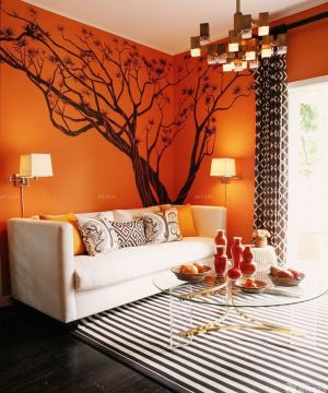 2023客厅橙色墙面装修效果图大全图片