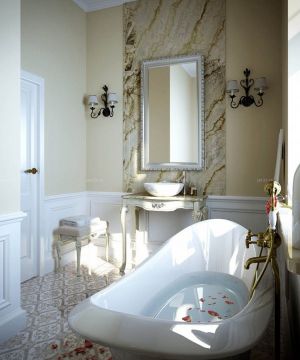 家庭卫生间白色浴缸摆放装修效果图大全2023图片