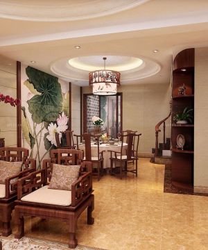 中式别墅客厅餐厅装修效果图2023