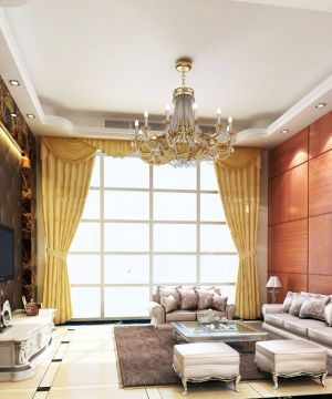 简约欧式客厅黄色窗帘装修效果图片