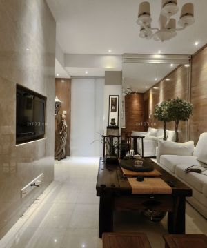 60平米小户型客厅装修设计米白色地砖效果图片