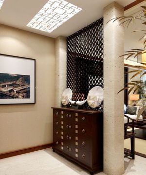 中式家装设计客厅进门鞋柜效果图片