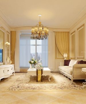 欧美客厅黄色窗帘装修效果图片