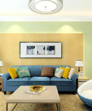 2023客厅蓝色布艺沙发装修效果图片大全