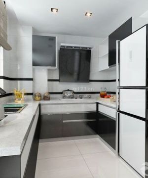 黑白室内装潢小厨房设计效果图