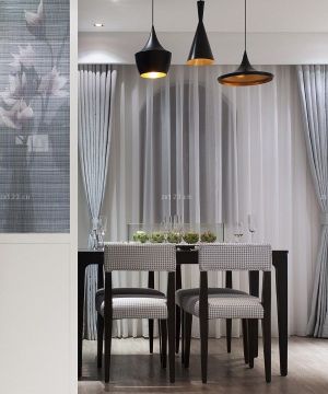 餐厅装修设计灰色窗帘效果图片