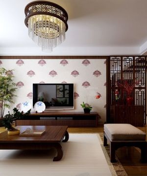 中式简约风格客厅壁纸电视背景墙效果图片