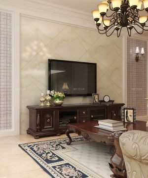 美式别墅客厅实木电视柜装修效果图