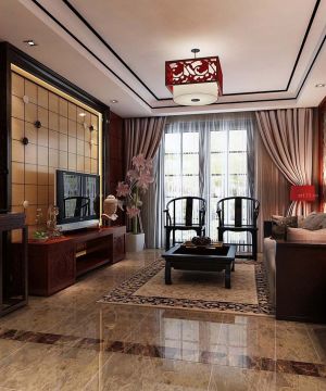 中式风格家装客厅沙发背景墙设计装修效果图片