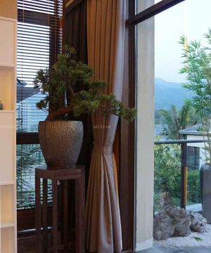新中式客厅盆栽植物装修效果图