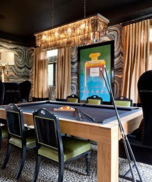 别墅家庭酒吧设计黄色窗帘装修效果图片