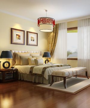 现代中式家装卧室墙面颜色搭配效果图