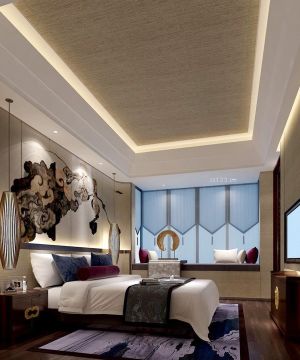 中式风格家装卧室飘窗设计效果图片