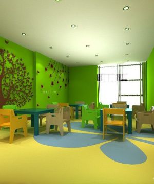 高端幼儿园室内绿色墙面装修效果图片