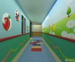 现代幼儿园室内过道背景墙设计效果图