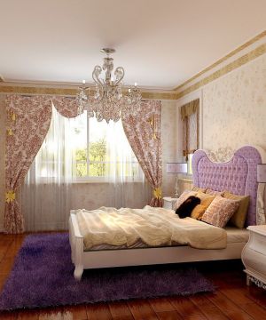 30平欧式卧室花朵壁纸装修效果图片
