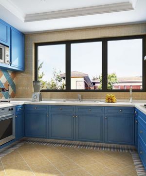 地中海厨房蓝色橱柜装修效果图片