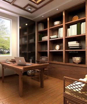 中式书房实木书柜装修效果图片