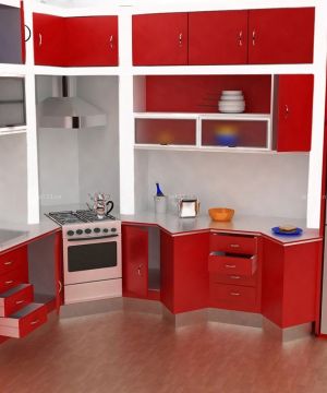 现代小厨房红色橱柜装修设计效果图片