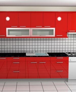 小厨房红色橱柜装修设计效果图片