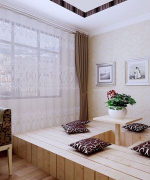 韩式榻榻米卧室磨砂壁纸装修效果图片