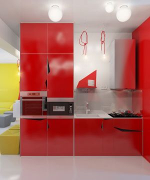 6平米厨房红色橱柜装修效果图片