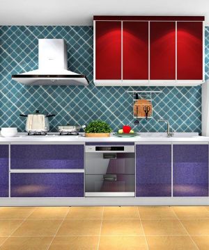 韩式厨房紫色橱柜装修效果图片