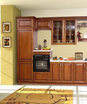 长方形厨房实木橱柜装修效果图