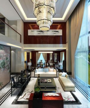 中式新古典风格别墅客厅吊顶装修效果图