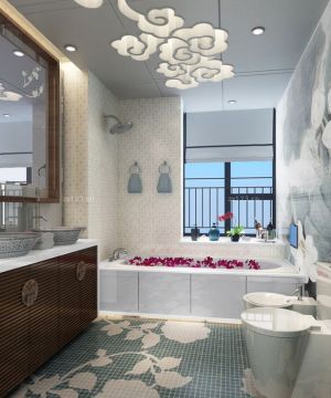 中式卫生间白色浴缸装修效果图