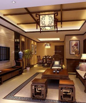 中式新古典风格客厅吊顶装修图片
