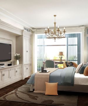 现代美式卧室电视背景墙设计装修效果图