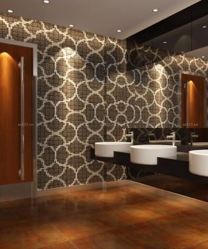 酒吧卫生间装修棕色门效果图片