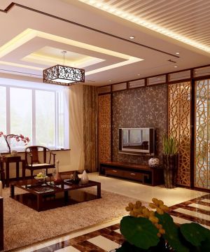 中式80平房子电视背景墙壁纸装修设计图