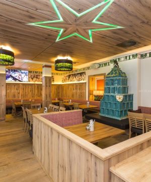 温馨酒吧式快餐厅木质吊顶装修效果图