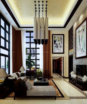 中式家庭客厅吊灯装修效果图片
