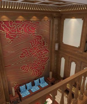 中式家装风格复式楼客厅装修效果图