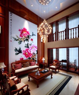 中式风格复式楼客厅装修效果图片