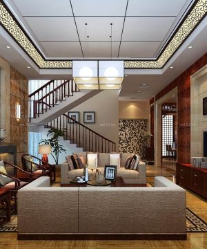 中式家装客厅吊灯装修效果图片