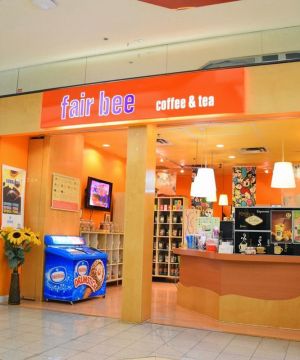 温馨超市奶茶店橙色墙面装修效果图片