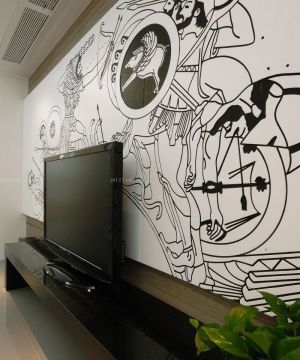 客厅手绘电视背景墙装饰图