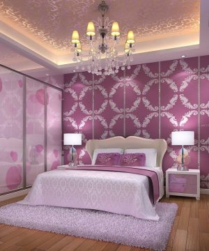 家装粉色卧室背景墙装修效果图