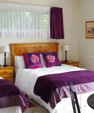 宾馆房间紫色窗帘装修效果图片