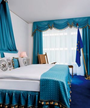 宾馆套房蓝色窗帘装修效果图片