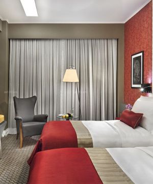 小型宾馆灰色窗帘装修效果图片
